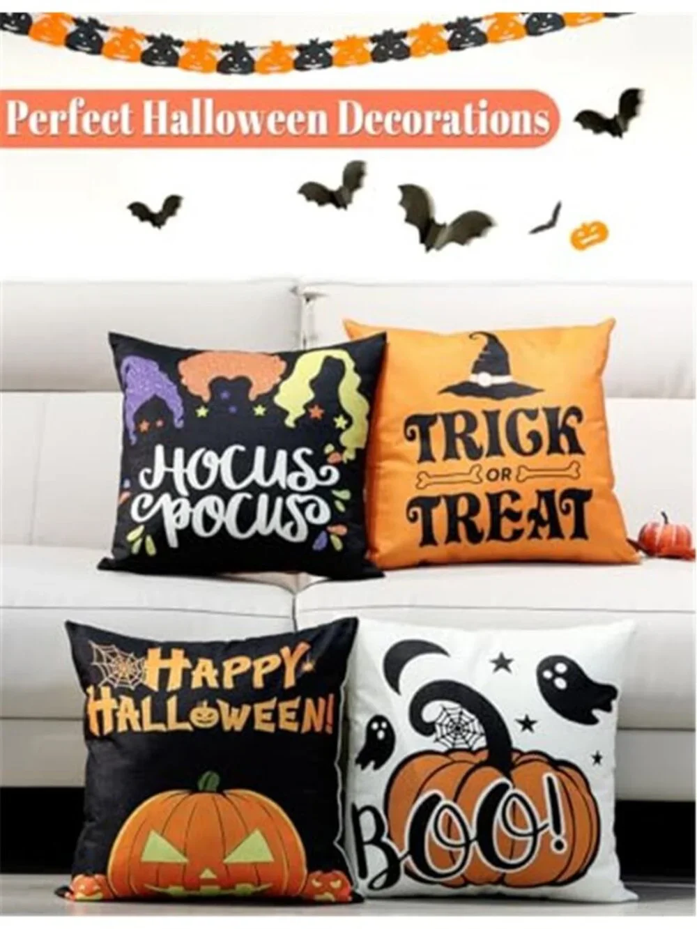 Halloween Pillow Covers 18x18 4Pcs Double‑Sided Print Home Decor